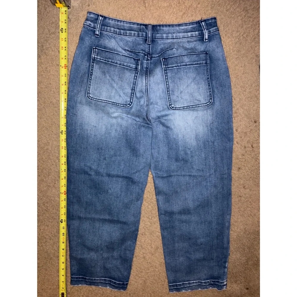 Flamingals Women Med Wash High Waisted Cropped Straight Leg Jeans Size M T42-32
